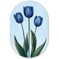 MuchoWow Muurovaal 80x120 cm - Ovale wanddecoratie Tulpen - Blauw - Bladeren - Ovalen schilderij - Muurdecoratie woonkamer - Kamer decoratie - Schilderijen - Wandcirkel
