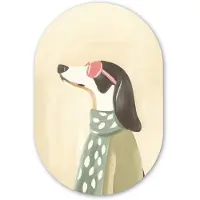 MuchoWow Muurovaal 80x120 cm - Ovale wanddecoratie Hond - Zonnebril - Sjaal - Ovalen schilderij - Muurdecoratie woonkamer - Kamer decoratie - Schilderijen - Wandcirkel