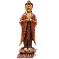 Ancient Wisdom Boeddha Beeld Welkom - Groot - Handgesneden - Suar Hout - 40x28x100cm