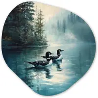 MuchoWow Organische wanddecoratie 40x40 cm - Organisch schilderij Bos - Water - Eenden - Mistig - Muurdecoratie woonkamer - Kamer decoratie - Schilderijen - Muurcirkel aesthetic