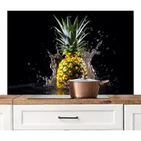 KitchenYeah Spatscherm keuken 120x80 cm - Kookplaat achterwand Ananas - Fruit - Water - Muurbeschermer - Spatwand fornuis - Hoogwaardig aluminium