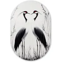 MuchoWow Muurovaal 60x90 cm - Ovale wanddecoratie Kraanvogels - Gras - Hartvorm - Zwart - Ovalen schilderij - Muurdecoratie woonkamer - Kamer decoratie - Schilderijen - Wandcirkel