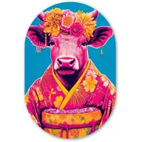 MuchoWow Muurovaal 80x120 cm - Ovale wanddecoratie Koe - Bloemenkrans - Oorhangers - Kimono - Ovalen schilderij - Muurdecoratie woonkamer - Kamer decoratie - Schilderijen - Wandcirkel