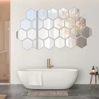 Karma Zeshoekige spiegeltegels, 24 stuks, zelfklevend, 126 x 109 x 63 mm, spiegel om op te plakken, voor thuis, badkamer, woonkamer, slaapkamer