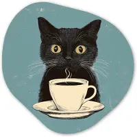 MuchoWow Organische wanddecoratie 90x90 cm - Organisch schilderij Kat - Zwart - Koffie - Minimalistisch - Muurdecoratie woonkamer - Kamer decoratie - Schilderijen - Muurcirkel aesthetic
