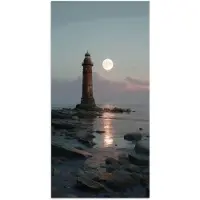 PosterMonkey Poster 75x150 cm - Vuurtoren - Stenen - Water - Maan - Posters - Kamer decoratie - Wanddecoratie woonkamer - Muurdecoratie slaapkamer