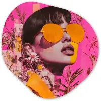 MuchoWow Organische wanddecoratie 40x40 cm - Organisch schilderij Zonnebril - Oranje - Vrouw - Planten - Muurdecoratie woonkamer - Kamer decoratie - Schilderijen - Muurcirkel aesthetic