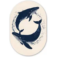 MuchoWow Muurovaal 40x60 cm - Ovale wanddecoratie Walvissen - Spetters - Cirkel - Donkerblauw - Ovalen schilderij - Muurdecoratie woonkamer - Kamer decoratie - Schilderijen - Wandcirkel