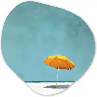 MuchoWow Organische wanddecoratie 90x90 cm - Organisch schilderij Parasol - Geel - Strand - Zee - Muurdecoratie woonkamer - Kamer decoratie - Schilderijen - Muurcirkel aesthetic