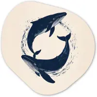 MuchoWow Organische wanddecoratie 40x40 cm - Organisch schilderij Walvissen - Spetters - Cirkel - Donkerblauw - Muurdecoratie woonkamer - Kamer decoratie - Schilderijen - Muurcirkel aesthetic