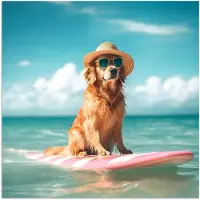 PosterMonkey Poster 100x100 cm - Zeewater - Hond - Golden retriever - Zonnebril - Posters - Kamer decoratie - Wanddecoratie woonkamer - Muurdecoratie slaapkamer XXL