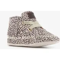 Groot leren babyschoenen met stippen en franjes beige maat 21