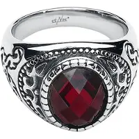 EtNox hard and heavy - Gothic Ring - Dark Ruby - zilverkleurig-rood - Maat S