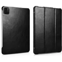 ICarer Geschikt voor iPad Air 13 inch (2024/2025) - Tri-Fold Echt leren bookcase hoes - Zwart