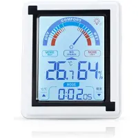 Intirilife elektronische thermometer WIT - LCD aanraakthermometer met klok Meetapparaat voor temperatuur, vochtigheid omschakelbaar naar Fahrenheit