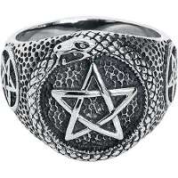 EtNox hard and heavy - Gothic Ring - Schlangen Pentagramm - zilverkleurig - Maat 59