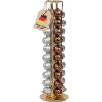 Intirilife Koffiecapsulehouder compatibel met Nespresso capsules (40 stuks) in Goud-kleurig ijzer - 11.5 x 37.5 cm - 360 graden draaibare capsulestandaard, opslag voor koffiecapsules, koffiepads