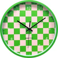 Housevitamin - Klok - Wandklok - Geblokt Patroon - Groen/Roze - 34x34x4cm