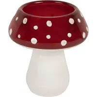 Clayre & Eef Waxinelichthouder Paddenstoel Ø 7x7 cm Rood Wit Glas Herfst decoratie