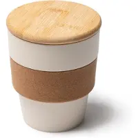 Roly 2 stuks beige PP beker 350 ml met kurkband en bamboe deksel model Lovren