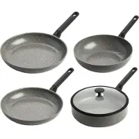 BK Granite Ceramic Pannenset 4‑delig - 28cm - 4.2L – PFAS-vrije antikleeflaag - Pannenset inductie - Keramische pan - Ovenbestendig tot 160°C – Hapjespan 28cm met deksel - Koudgrepen – Grijs