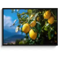 PosterMonkey Poster in lijst - Fotolijst 120x80 cm - Posters - Citroenen - Bladeren - Blauwe lucht - Posterlijst zwart - Decoratie - Wanddecoratie woonkamer - Muurdecoratie slaapkamer