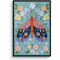 PosterMonkey Poster in lijst - Fotolijst 80x120 cm - Posters - Vlinder - Sierlijk - Bloemen - Bladeren - Posterlijst zwart - Decoratie - Wanddecoratie woonkamer - Muurdecoratie slaapkamer