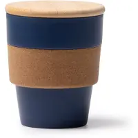 Roly 2 stuks blauwe PP beker 350 ml met kurkband en bamboe deksel model Lovren
