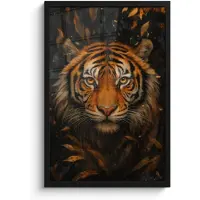 PosterMonkey Poster in lijst - Fotolijst 40x60 cm - Posters - Bladeren - Tijger - Oranje - Posterlijst zwart - Decoratie - Wanddecoratie woonkamer - Muurdecoratie slaapkamer