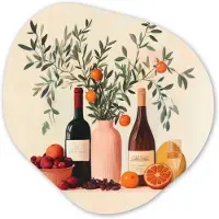 MuchoWow Organische wanddecoratie 40x40 cm - Organisch schilderij Wijnflessen - Takken - Sinaasappels - Muurdecoratie woonkamer - Kamer decoratie - Schilderijen - Muurcirkel aesthetic