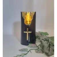 Subito Led kaars - C707 - Zwart - Goud - Kruis - Warm led - 1200 branduren - Inclusief batterij - Flikkerend led - Grafkaars - Graflicht