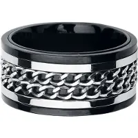 EtNox hard and heavy - Gothic Ring - Double Chain - zwart-zilverkleurig - Maat S