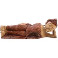 Ancient Wisdom Boeddha Beeld Slapen - Handgesneden - Suar Hout - 50x25x20cm