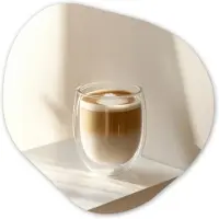 MuchoWow Organische wanddecoratie 40x40 cm - Organisch schilderij Mok - Latte - Minimalistisch - Schaduw - Muurdecoratie woonkamer - Kamer decoratie - Schilderijen - Muurcirkel aesthetic