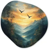 MuchoWow Organische wanddecoratie 40x40 cm - Organisch schilderij Vogels - Zon - Bomen - Groen - Muurdecoratie woonkamer - Kamer decoratie - Schilderijen - Muurcirkel aesthetic