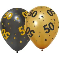 We Fiesta 6 Ballonnen 12" 3 met goud / 3 zwart 50 jaar Golden Celebrations - Versiering Slinger Feestdecoratie Decoratie Verjaardag Jubileum Ballon Feest