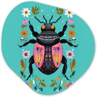 MuchoWow Organische wanddecoratie 60x60 cm - Organisch schilderij Kever - Bloemmotieven - Turquoise - Bladeren - Muurdecoratie woonkamer - Kamer decoratie - Schilderijen - Muurcirkel aesthetic