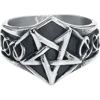 EtNox hard and heavy - Gothic Ring - Pentagram - zilverkleurig - Maat XL