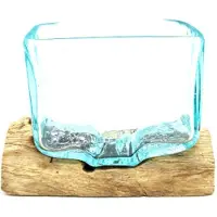Ancient Wisdom - Decoratieve schaal - Gesmolten glazen kom op hout - multicolor - gerecycled glas - badaccessoires - interieurdecoratie - cadeau ideeën
