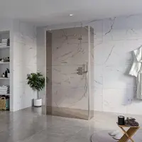 FortiFura Galeria Vrijstaande Inloopdouche - 110x200cm - rookglas - antikalk - 8mm veiligheidsglas - 2 zijwanden 30cm - wandsteunen en hoekprofielen - PVD - geborsteld RVS SW927769