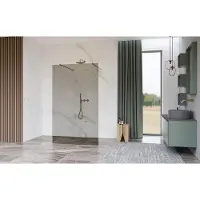 FortiFura Galeria Vrijstaande Inloopdouche - 140x200cm - Rookglas - antikalk - 8mm veiligheidsglas - wandsteunen - Geborsteld Messing PVD (Goud) SW927770 2x/SW797946