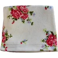 Homescapes badstof handdoek wit vintage bloemen roze
