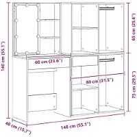 vidaXL LED Kaptafel Set Zwart Eiken 140 x 40 x 140 cm Bewerkt hout