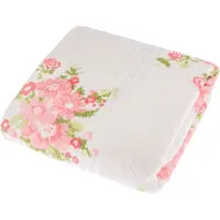 Homescapes badstof handdoek crème vintage bloemen perzik