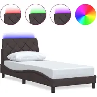vidaXL Bedframe met LED zonder matras 90x190 cm stof donkerbruin