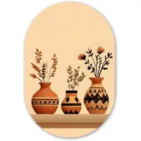 MuchoWow Muurovaal 40x60 cm - Ovale wanddecoratie Vazen - Bloemen - Bladeren - Minimalistisch - Ovalen schilderij - Muurdecoratie woonkamer - Kamer decoratie - Schilderijen - Wandcirkel