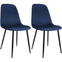 CLP Maryam Set van 2 eetkamerstoelen - klassiek - met rugleuning - zwart metalen frame - belastbaar tot 150 kg - Fluweel/donkerblauw