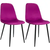 CLP Maryam Set van 2 eetkamerstoelen - klassiek - met rugleuning - zwart metalen frame - belastbaar tot 150 kg - Fluweel/purper