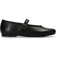Manfield Zwarte leren ballerina's met gesp | Maat 42