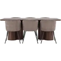 Ebuy24 Olivia eethoek tafel 100x210cm en 6 fluwelen stoelen met armleuningen mocca.